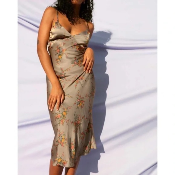 Rouje Paris Diane Dress in Satin Tapisserie Kaki Size EU 34 - Picture 1 of 16